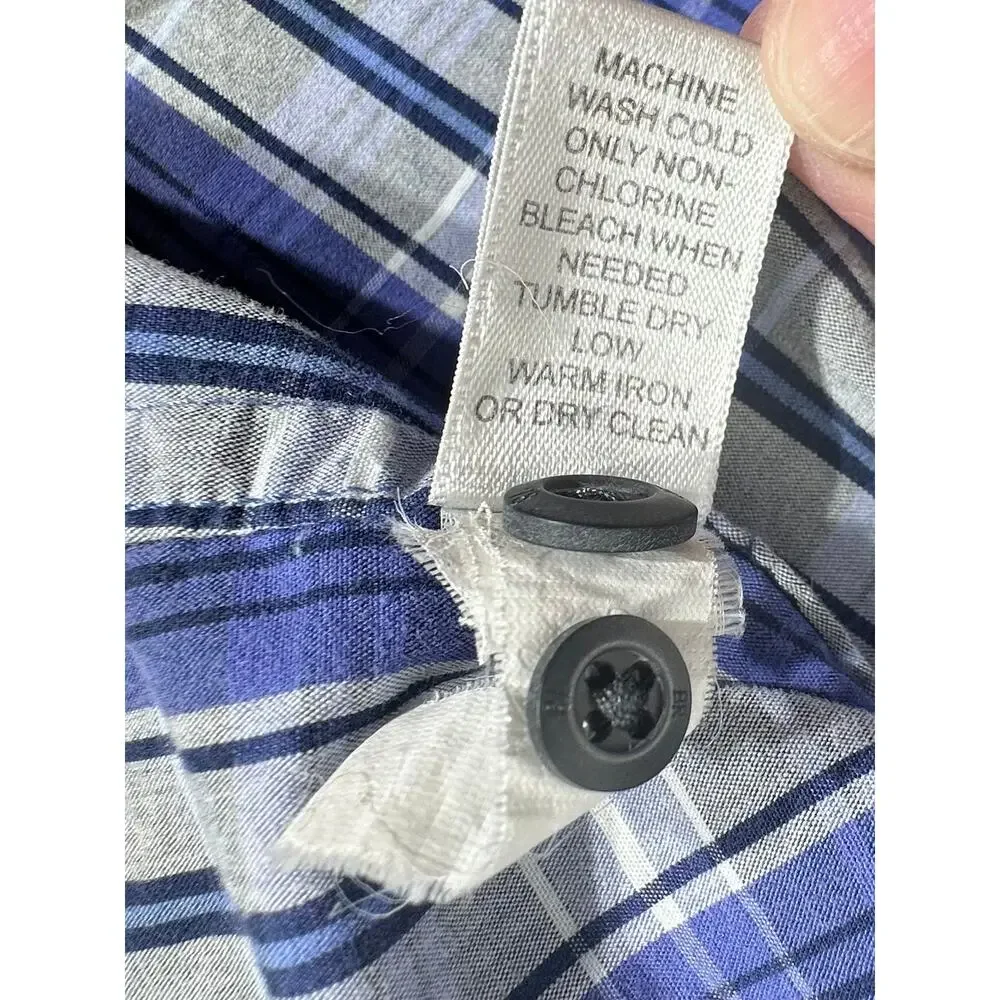 Banana Republic Mens Button Up‎ Shirt Size Medium 15-15.5 Blue Plaid 100% Cotton